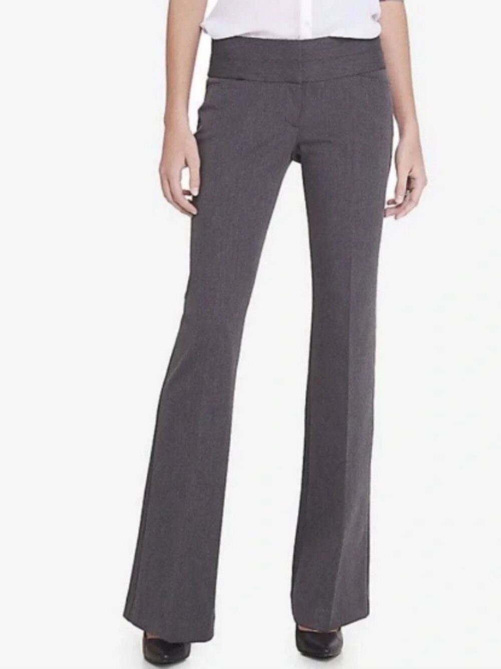 Express Women's Editor Wide Waistband Flare Low-Rise Gray Pants Size 0 Short
